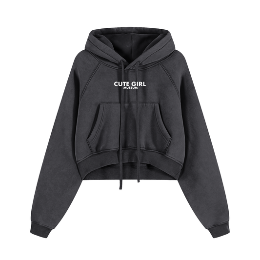 CGM Cute Girl Mini Logo Snow Washed Cropped Hoodie