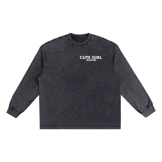 CGM Left Chest Logo Snow Washed Oversize Long Sleeve Tee