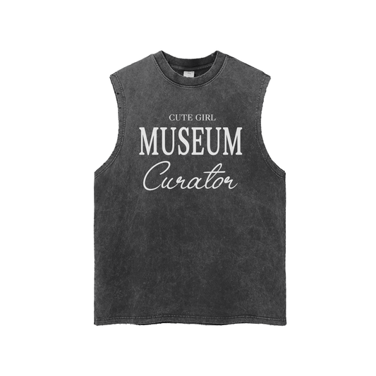 CGM Museum Curator Snow Washed Frayed Hem Tank Top