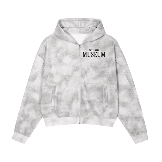 CGM Varsity Letter Dirty Washed Boxy Zip-up Fleece Hoodie