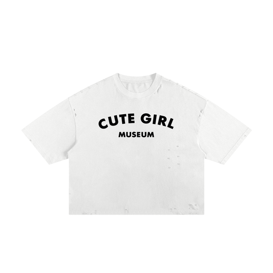 CGM Cute Girl Arch Frayed Boxy Tee White