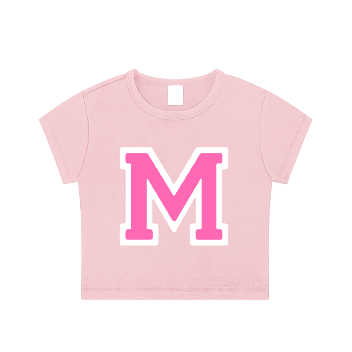 CGM M Varsity Letter Patch Snow Washed Crop Tee