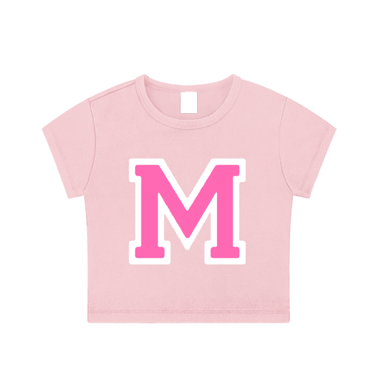 CGM M Varsity Letter Patch Snow Washed Crop Tee