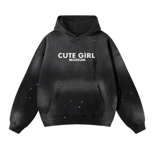 CGM Under Construction Cute Girl Logo Vintage Wash Frayed Fleece Hoodie