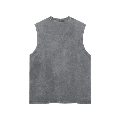 CGM Varsity Letter Snow Washed Frayed Hem Tank Top