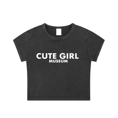 CGM Cute Girl Logo Snow Washed Crop Tee