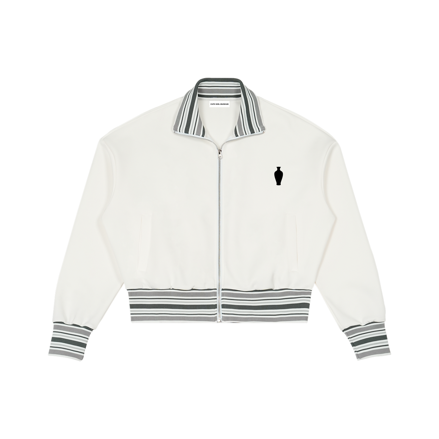 Striped Rib Collar Zip Jacket