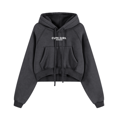 CGM Cute Girl Mini Logo Snow Washed Cropped Hoodie