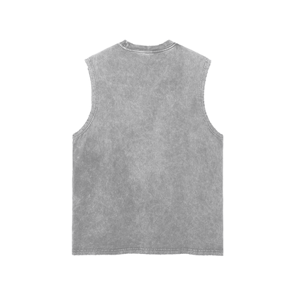 CGM Varsity Letter Snow Washed Frayed Hem Tank Top