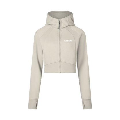 CGM Cute Girl Logo Cropped Zip-Through Hoodie