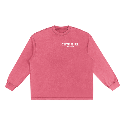 CGM Left Chest Logo Snow Washed Oversize Long Sleeve Tee