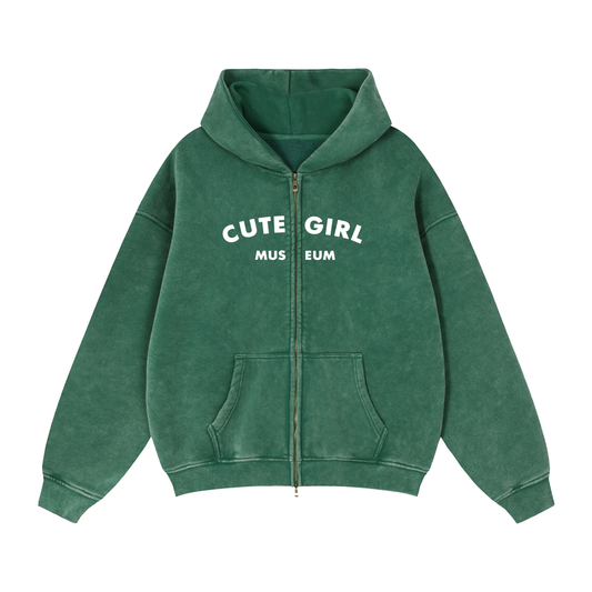 CGM Snow Wash Zip-Through Boxy Fleece Hoodie (2/3)