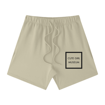 CGM Cute Girl Box Logo Earth Tone Cotton Shorts White