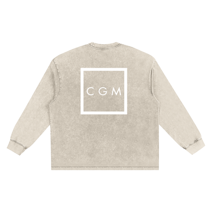 CGM Left Chest Logo Snow Washed Oversize Long Sleeve Tee