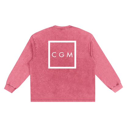 CGM Left Chest Logo Snow Washed Oversize Long Sleeve Tee