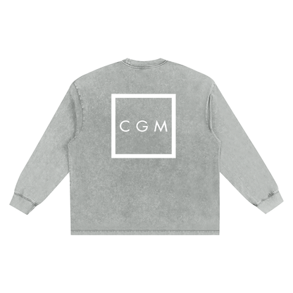 CGM Left Chest Logo Snow Washed Oversize Long Sleeve Tee
