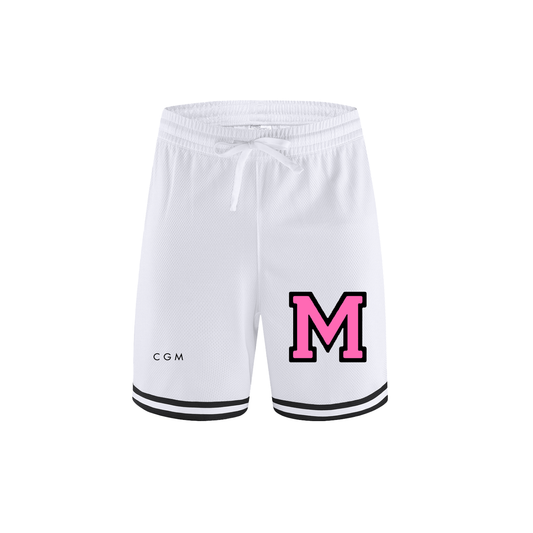 CGM Varsity Letter Classic Stripe Trim Basketball Shorts White