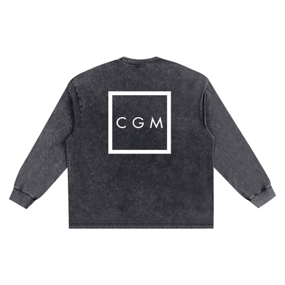 CGM Left Chest Logo Snow Washed Oversize Long Sleeve Tee