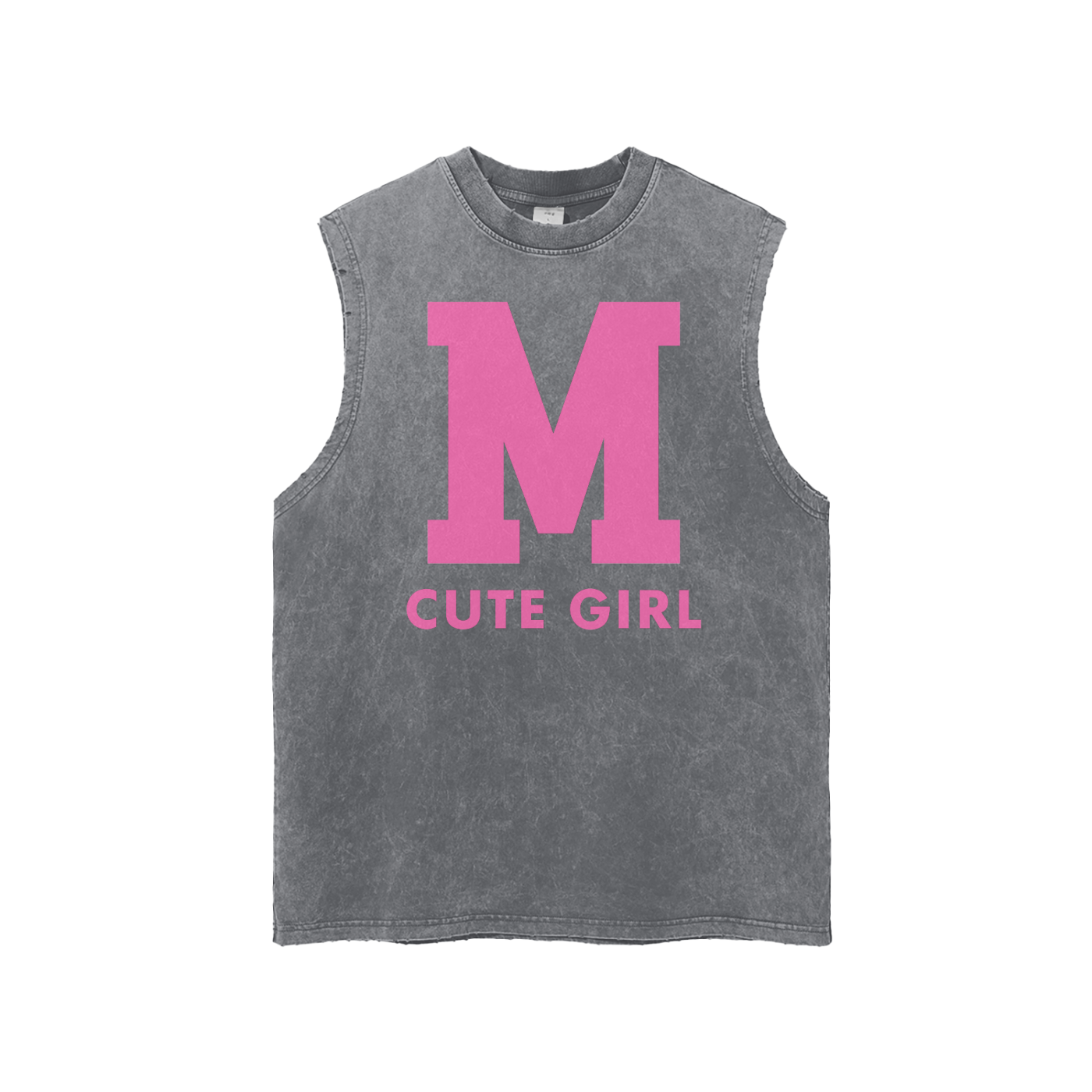 CGM Varsity Letter Snow Washed Frayed Hem Tank Top