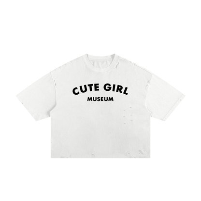 CGM Cute Girl Arch Frayed Boxy Tee White