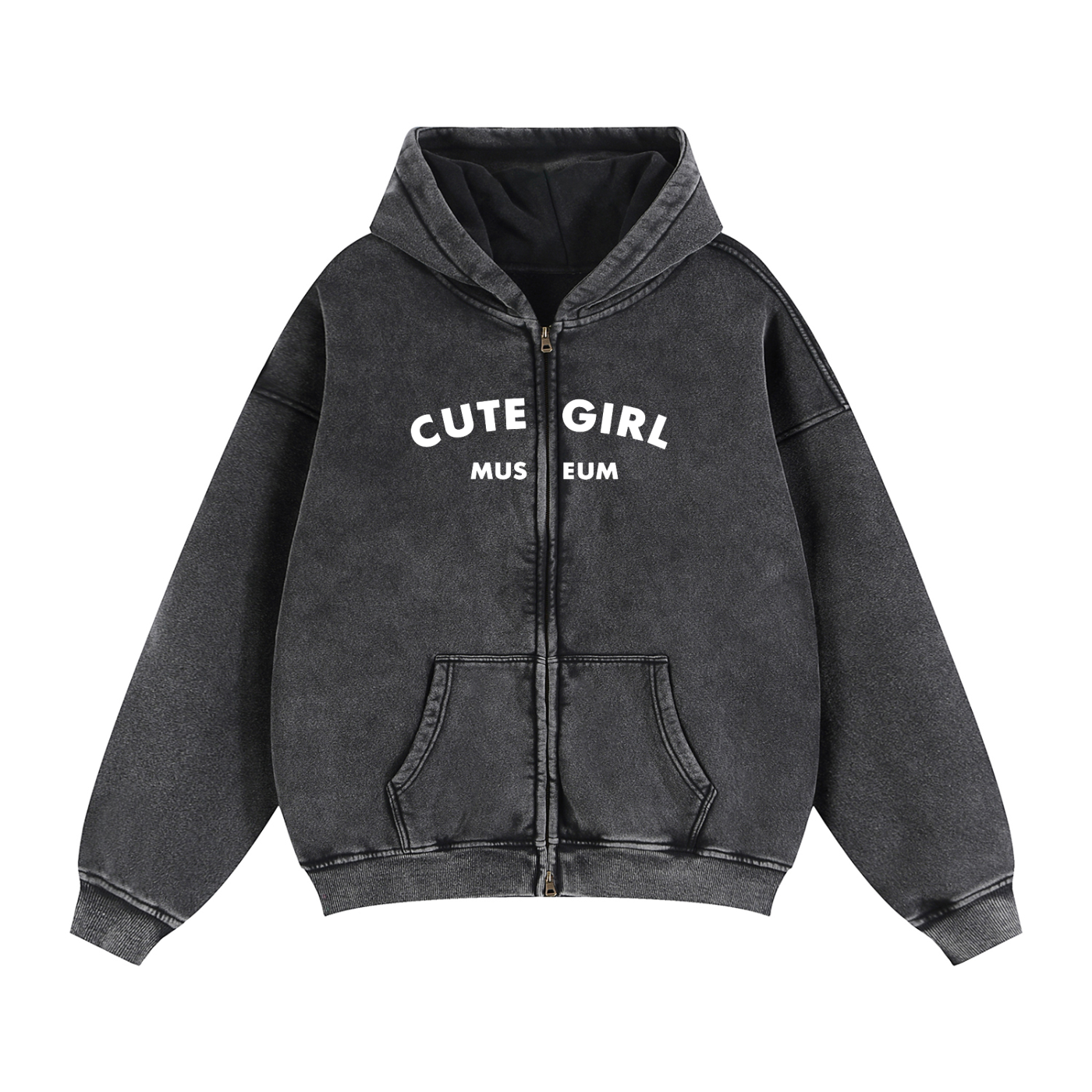CGM Snow Wash Zip-Through Boxy Fleece Hoodie (2/3)