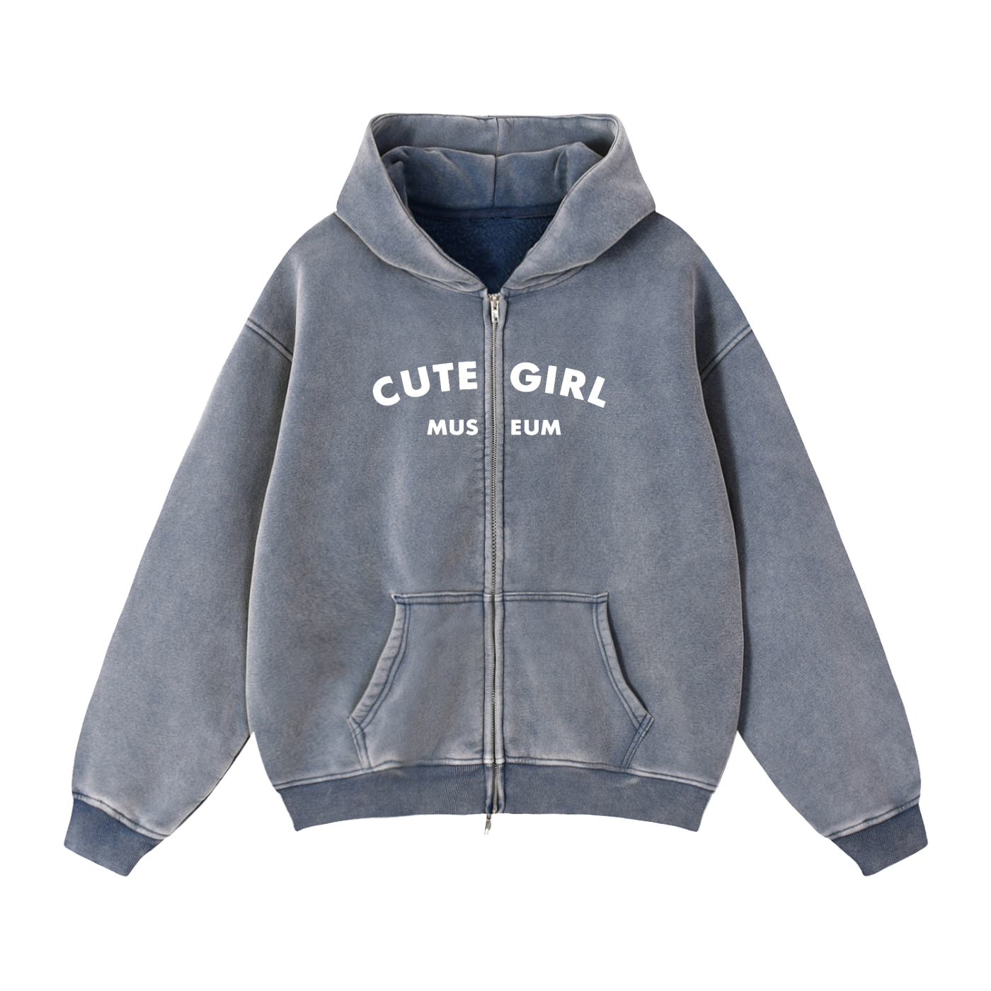 CGM Snow Wash Zip-Through Boxy Fleece Hoodie (2/3)