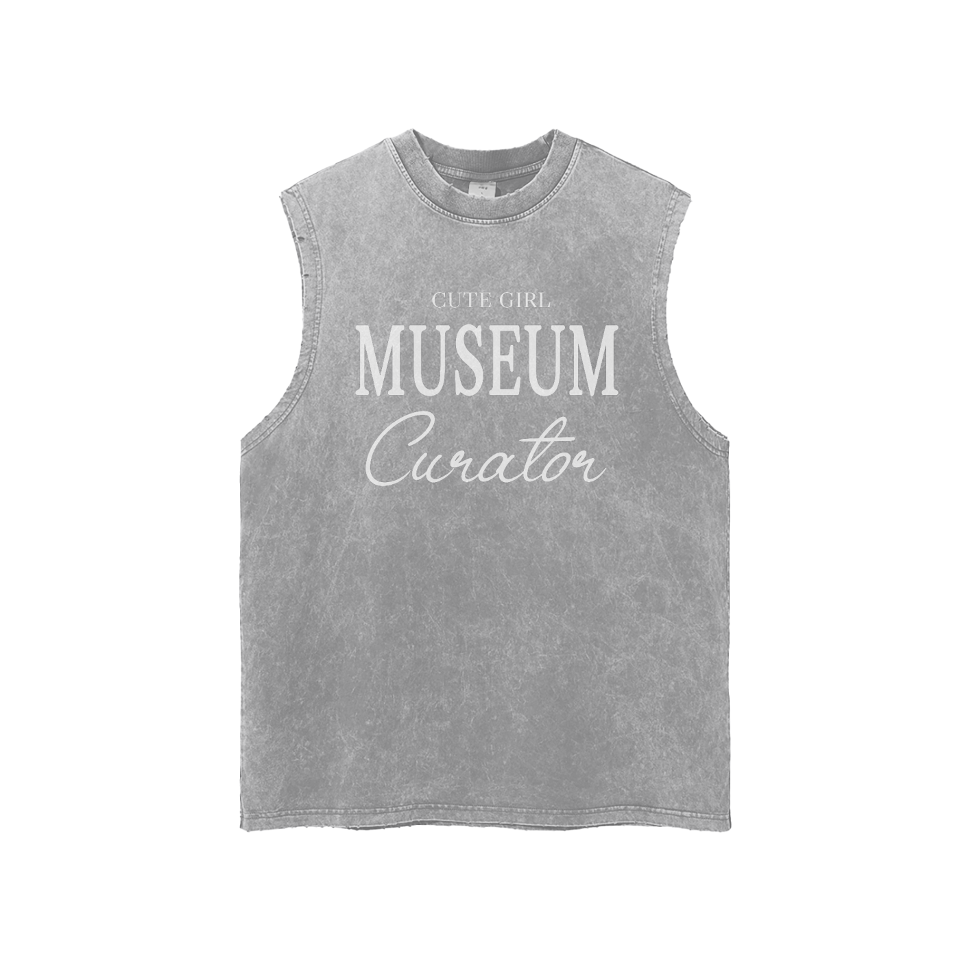 CGM Museum Curator Snow Washed Frayed Hem Tank Top