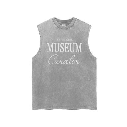 CGM Museum Curator Snow Washed Frayed Hem Tank Top