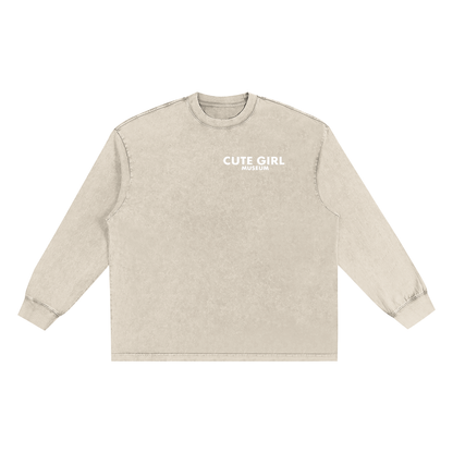 CGM Left Chest Logo Snow Washed Oversize Long Sleeve Tee