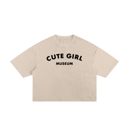 CGM Cute Girl Arch Frayed Boxy Tee White