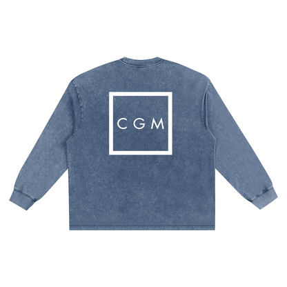 CGM Left Chest Logo Snow Washed Oversize Long Sleeve Tee