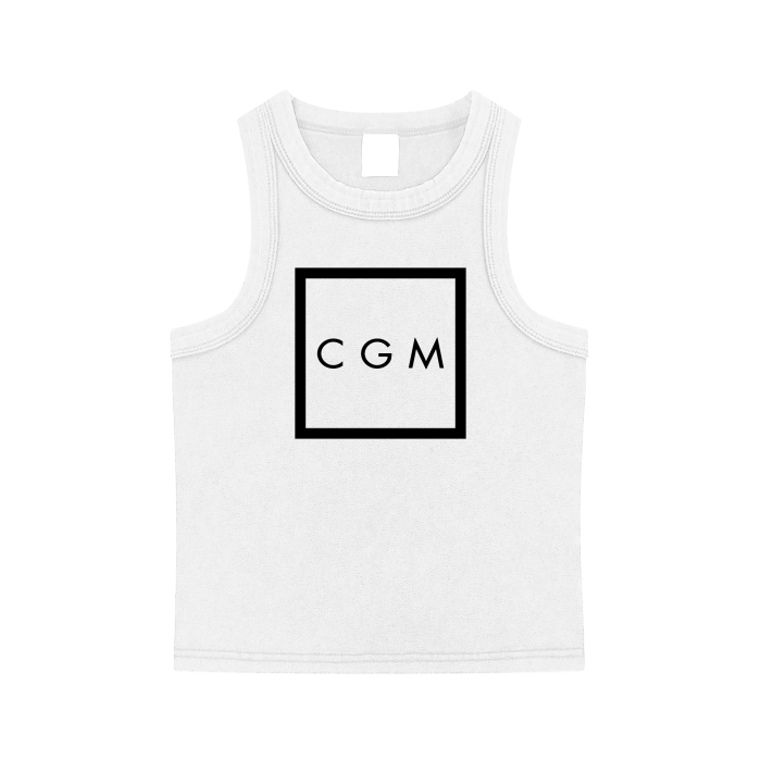 CGM Initials Box Logo Snow Washed Tank Top White