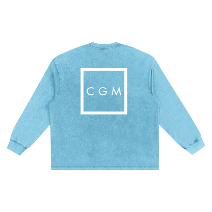 CGM Left Chest Logo Snow Washed Oversize Long Sleeve Tee