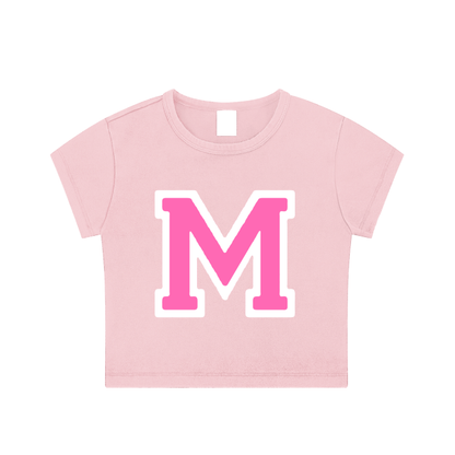CGM M Varsity Letter Patch Snow Washed Crop Tee