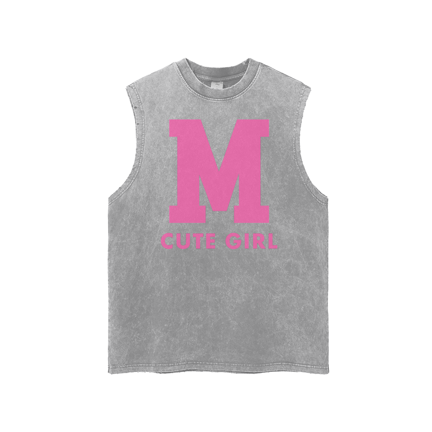 CGM Varsity Letter Snow Washed Frayed Hem Tank Top