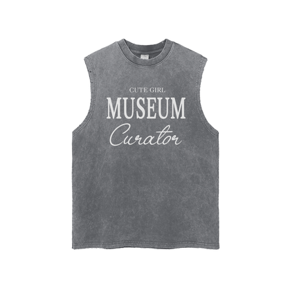 CGM Museum Curator Snow Washed Frayed Hem Tank Top