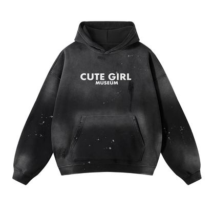 CGM Under Construction Cute Girl Logo Vintage Wash Frayed Fleece Hoodie