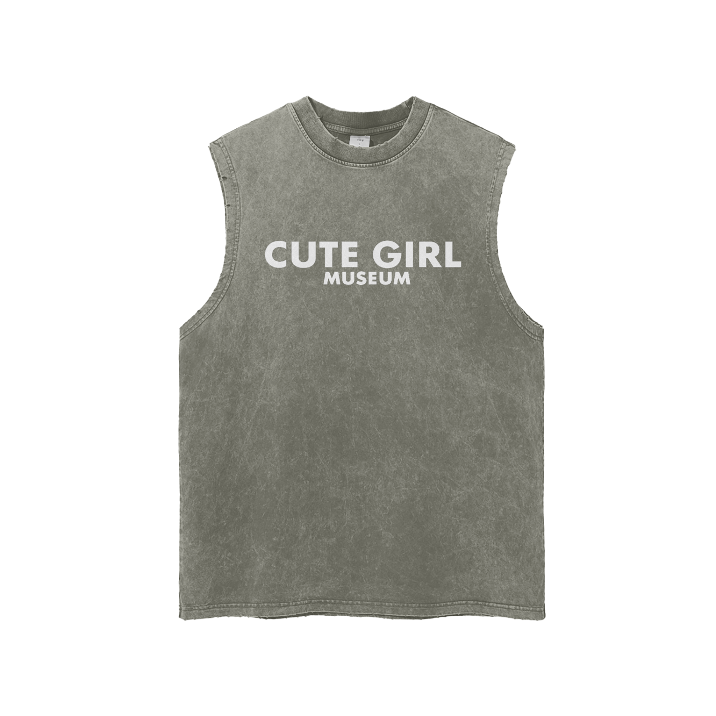 CGM Cute girl Logo Snow Washed Frayed Hem Tank Top